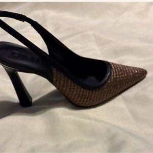 DKNY Brown Woven Pointed Toe Slingback Heels